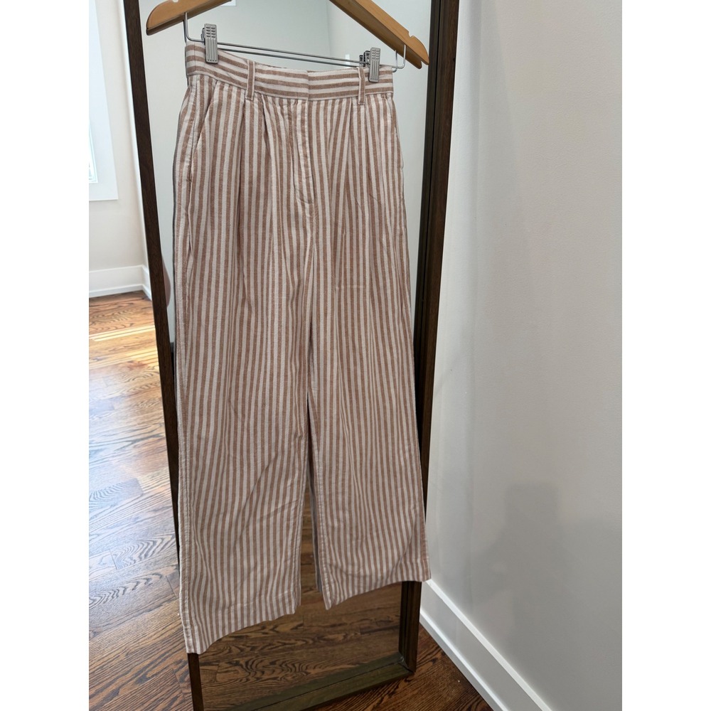 Abercrombie & Fitch Tan White Striped Wide Leg Pleated trouser Womens  High Rise